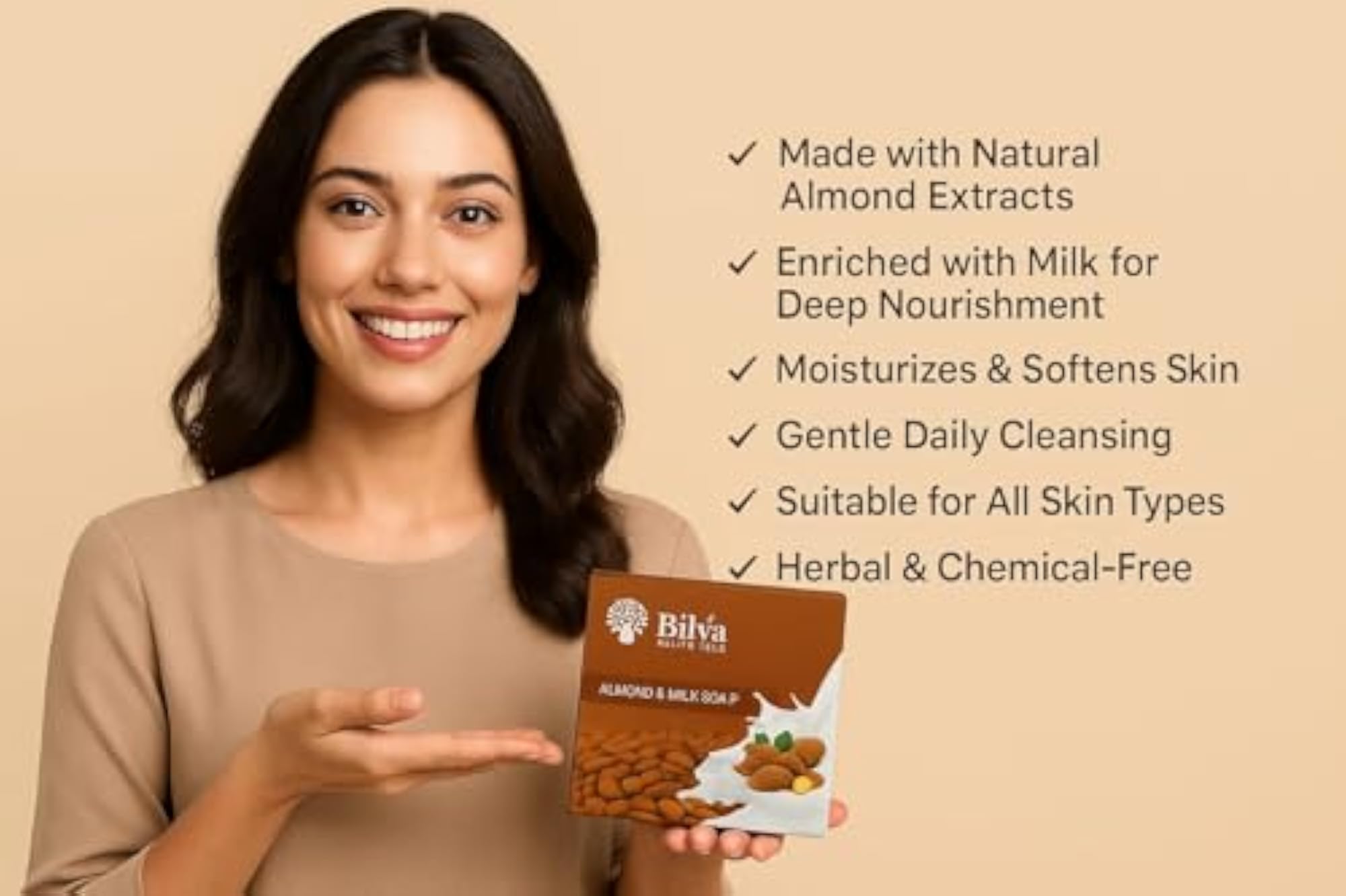 Bilva Herbals Almond & Milk Soap, Pack of 6