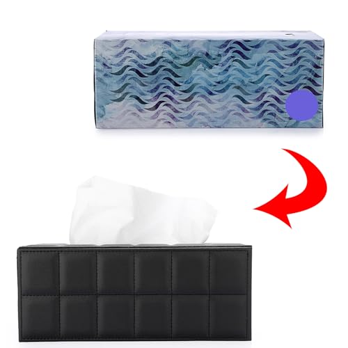 Image of Sumnacon Rectangular Leather Tissue Box Cover - Stylish Tissue Box Holder with Magnetic Bottom, Decorative PU Tissue Box for Vanity Dresser Night Stand Table Countertop Home Office Car,Grid Black