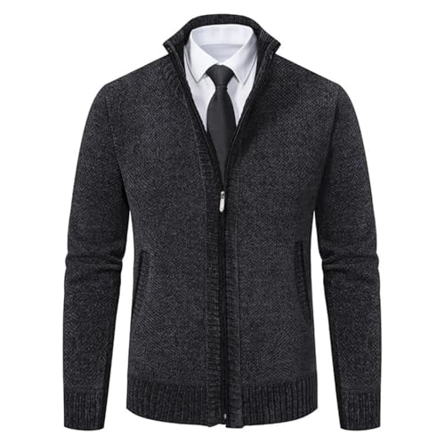 Men's Zipper Sweater Stand Collar Design Casual Sweater Zipper Cardigan Warm Sweater Basic Solid Color Sweater
