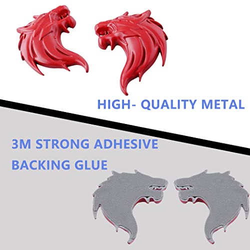 Image of 2pcs Cool Wolf Head Car Side /Rear /Front Decorations Badge Emblem 3D Self-Adhesive Nameplate Sticker for Car (Red)