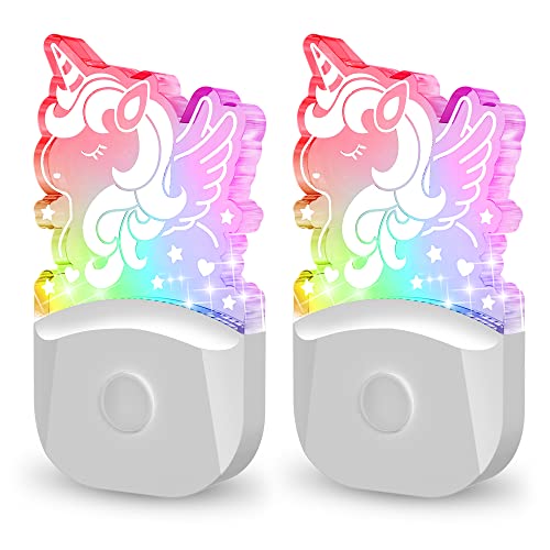 Image of Cute Night Light for Kids [2 Pack], Plug in Night Light, 8 Color Changing Baby Night Light with Dusk to Dawn Sensor, Nightlights for Children, LED Night Lights for Kids Girls Bedroom, Gifts for Girls