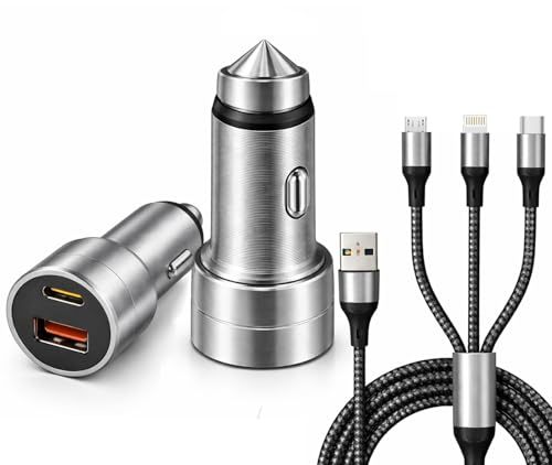 Image of 40W Fast Car Charger Combo | Dual Port USB-A + Type-C | 3-in-1 Charging Cable (Micro USB, Lightning & Type-C) | Universal Car Charger - 𝟭 𝗬𝗥𝗦 𝗪𝗔𝗥𝗥𝗔𝗡𝗧𝗬