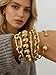 FOURPG Gold Bracelets Set for Women Trendy Chunky Stackable Gold Round Beaded Bangle Cuff Bracelets Fashion Paperclip Link Chain Non Tarnish Gold Plated Stack Jewelry Accessories Gifts