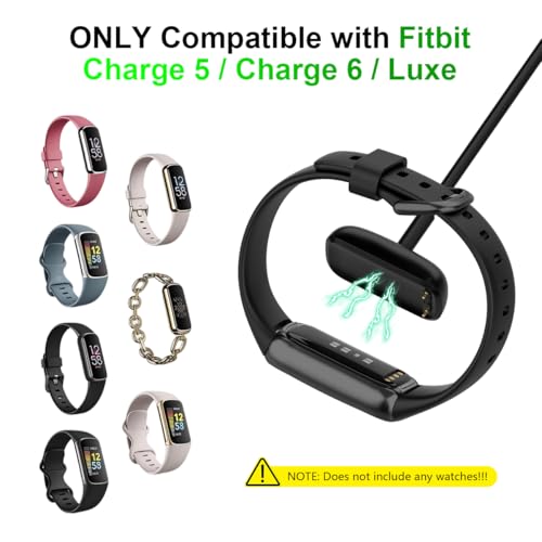 Image of ZORBES Charger for Fitbit Charge 6 /Charge 5 /Luxe Health & Fitness Tracker, 3.3ft PVC Charger Cord with Reset Button, USB to 2-Pin Magnetic Smart Watch Charging Cable Replacement
