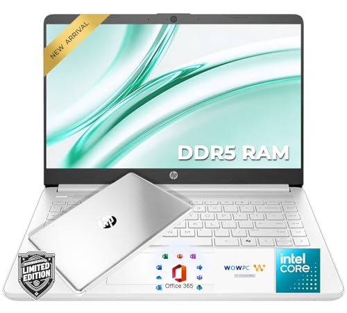 HP 14″Natural Silver Laptop, Lightweight Notebook for Office & Study, 4GB RAM Memory, 128GB SSD, Intel 4-Core Processor, Reliable Performance, Windows 11, HD Display, Long Battery Life