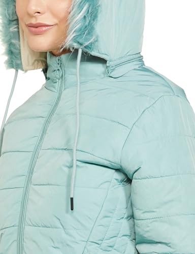 Image of Qube By Fort Collins Women's Medium-Length Bomber Jacket with Detachable Hood Stylish Winterwear for All-Day Comfort |Material: Nylon