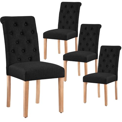 Yaheetech Dining Chairs Set of 4 Classic Fabric Kitchen Chairs with High Back and Padded Seat for Home, Restaurants, Black