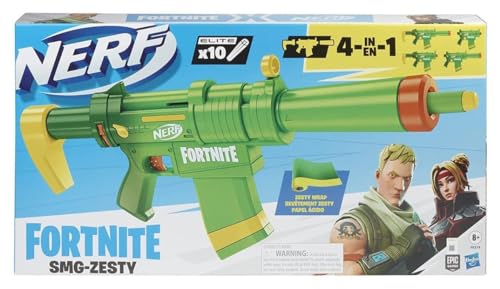 NERF Fortnite SMG-Zesty Elite Dart Blaster - Removable Stock and Barrel, Removable 10-Dart Clip, 10 Official Elite Darts