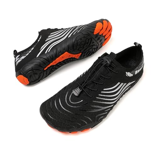 Grounded Barefoot Footwear for Women Men Neuropathy, Grounding Shoes for Womens Mens, Lightweight Non-Slip Hike Barefoot Footwear Shoes (H02Black Orange, Adult, Women, 6, Numeric, US Footwear Size System, Medium)