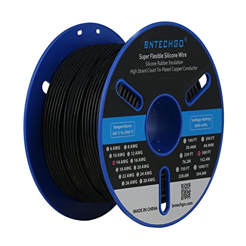 Fil de cuivre étamé silicone 14 AWG noir flexible 152m pour câblage de batterie et onduleur solar