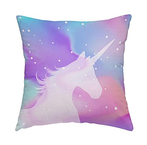 Swono Colorful Magical Unicorn Pillow Cover 16X16 Inches,Decorative Couch Pillow Cover For Sofa,Cotton Linen Cushion Case Indoor Outdoor Home Decoration #TOP19