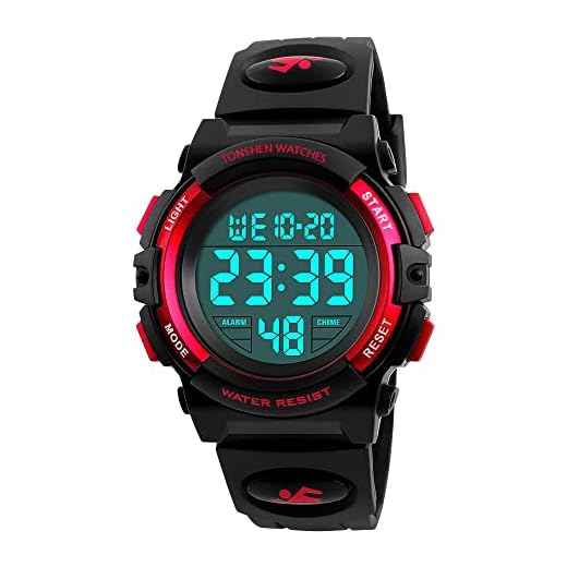 TONSHEN Digital Sport Etanche Montre Plastique Lunette et Caoutchouc Bande LED Electronique Outdoor Tactique Militaire Quartz Montres Bracelet Grand Numérique (Petit Rouge)