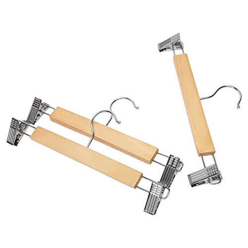 Image of Kuber Industries Hanger|Steel Adjustable Clips|Wooden Natural Finish Closet Hanger with Swivel Hook for Clothes & Classical Lifestyle|Pack of 3 (Brown)
