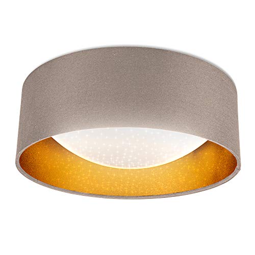 B.K.Licht I LED Stoff-Deckenleuchte mit Sternenhimmeleffekt I Taupe-Gold I 12W LED-Platine I 1.200lm I 4.000K neutralweiße Lichtfarbe I Stofflampe I Ø32cm