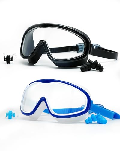 Lunettes de natation sans fuite lot de 2 paires anti-buée avec pince-nez