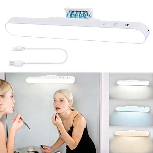 Llamau Makeup Mirror Light LED Battery Operated Dressing Table Lights 4500mAh Magnetic Stick On Bathroom Lights 3 Color Temperatures & Adjustable Brightness Portable for Bathroom Dressing Table