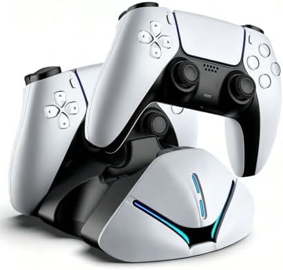 GAMSINGY Ladestation für P5 Controller – Einfach Hineinlegen, Sofort Laden | Mech-Design, Lädt 2 PS-5 Controller (Dual-sense & Edge) in 2-3 Std, LED-Status, Touch-Schalter zum Lich