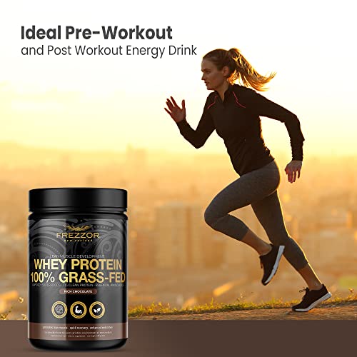 Frezzor 100% Grass-Fed Whey Chocolate Protein Powder With Uaf1000+, Keto Friendly, 21G Protein, Bcaas & Eaas, Gmo-Free, Rbgh-Free, No Added Sugar/Preservatives, Made In New Zealand, 600 Grams, 1 Count #TOP4