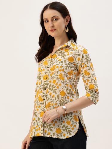 Image of feranoid Classic Collared Cotton Shirt with 3 /4 Sleeve for a Timeless Casual Look