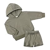 Sweatshirt for Teen Girls Boys 2PCS Solid Pullover Hooded Kids Long Sleeve Sweater & Shorts Outfits Set (C, 13-14 Years)