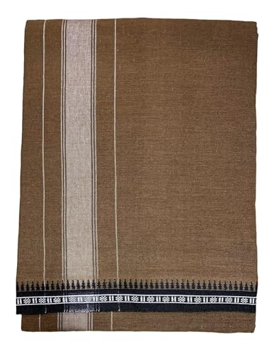 Kolakeer® Men's Cotton Color Dhoti - Kerala Style Single Dhoti Mundu with Trendy Tower Border - 4 Mulam/2.0 Mtrs