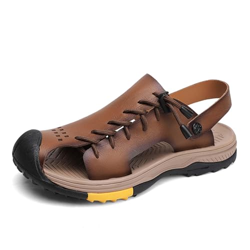 Mens Leather Casual Sandals Soft Breathable Outdoor Hiking Non-slip Fisherman Beach Slippers Adjustable Dual-purpose2