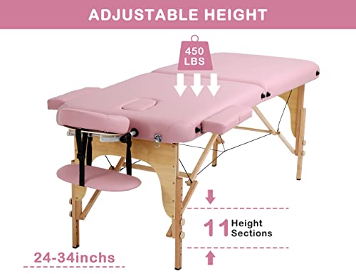 Massage Tables Portable Lash Bed 73 inch Tattoo Table, Height Adjustable Portable Spa Bed, 2 Folding Chiropractic Table w/Carry Case/Face Cradle/Hand Pallet/Towel Hanger/Oil Pouch/Sheet/Bolster - Thumbnail 2