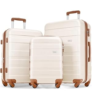 Merax 3 Pcs Expandable ABS Hardside Luggage Set Spinner Wheel Suitcase TSA Lock, Ivory, 20/24/28 Inch