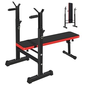 Chiidou Weight Bench with Height-Adjustable Barbell Rack, Folding Bench Press Workout Bench with Dip Station, Weight Lifting Strength Training Bench for Home Gym