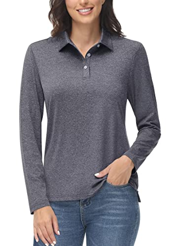 Magcomsen Womens Golf Shirt Long Sleeve Workout Shirts For Women Polo Collared Shirt Lightweight Sun Protection Uv Shirt Rashguard Women Dark Grey #TOP20