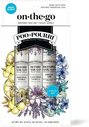 Poo-Pourri Before-You-Go Toilet Spray, On-The-Go, Travel Size Variety 10 mL - Original Citrus, Lavender Vanilla and Fresh Air 0.34 Fl Oz (Pack of 3)