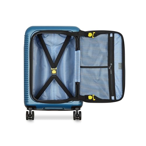 Image of DELSEY PARIS Freestyle 55 CM Small Cabin ABS /Polycarbonate 8 Wheels Global Warranty 5 Years Hard-Sided Trolley Bag /Suitcase /Luggage /Front Opening /SECURITECH Zip-Blue