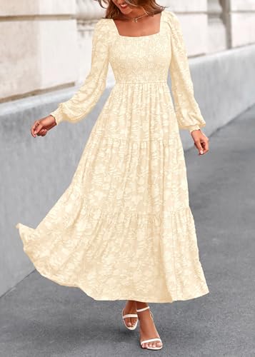 KIRUNDO Long Sleeve Wedding Guest Dress for Women Formal,Apricot,M - image 3