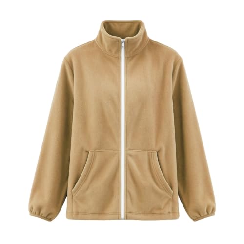 Soft Women's Lightweight Warm Full Zip Fleece Jacket with Pockets Khaki L - image 5