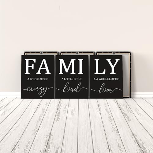 3PCS Motivational Wall Decor Family Framed Paintings Inspirational Wall Decor Pictures Black Posters Canvas Wall Art Prints Artwork Decor for Home Bedroom Living Room Ready to Hang - 16x24 inches