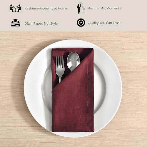 Image of FINGERCRAFT Table Napkins 18x18 Inches Set of 6 Cotton Linen Blend Fabric Dinner Cloth Napkins Washable and Reusable, Good Absorbency for Home, Parties, Hotels (Rythmic Red)