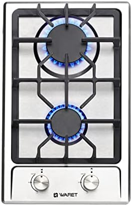 WAFIET 12 Inch Gas Cooktop with 2 Italy SABAF Sealed Burners Portable Gas Burner NG/LPG Convertible Gas Stove Top Stainless Steel Gas Hob for Apartment Outdoor RVs - Thermocouple Protection