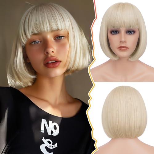 BARSDAR Short Blonde Bob Wigs - Short Light Blonde Bob