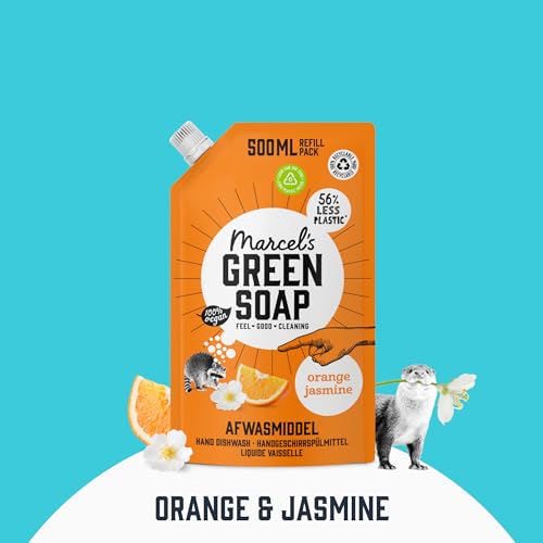 Marcel's Green Soap Washing-up Liquid Refill - Orange & Jasmine - Dishwashing Liquid - Saves 56% of plastic - Vegan - 97% Biodegradable - 500 ML (Pack of 2) - Image 5