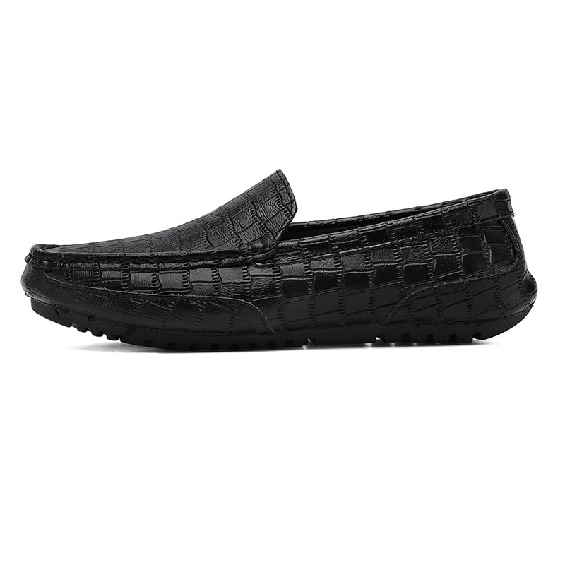 Men's Loafers Shoes Round Toe Faux Leather Plaid Loafer Shoes Anti-Slip Resistant Flat Heel Wedding Slip On(Black,10)4