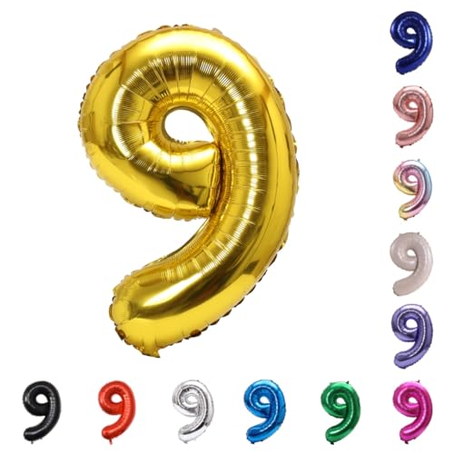Image of YPSelected 32 Inch Large Foil Helium Number Balloon Birthday Wedding Party 0-9 (Gold, 9)