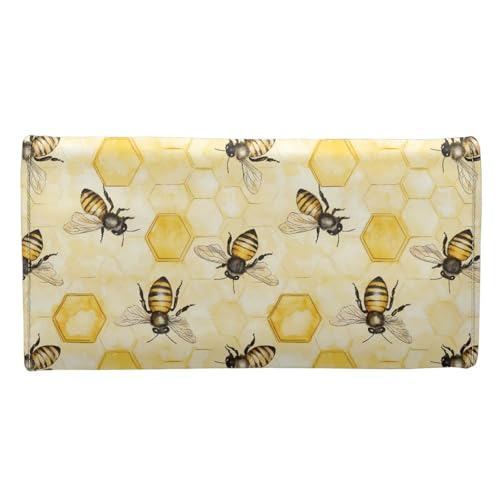 Image of AFPANQZ Cute Bee Hive Honey Long Clutch for Ladies Girls Large Luxury Women's RFID Blocking Tri-fold Leather Wallet Zipper Travel Purse Big Capacity Phone Holder Coin Zip Pocket Multi Cards, Yellow