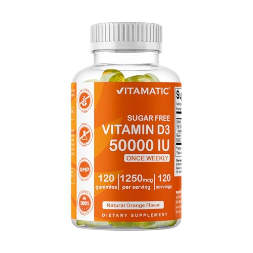 Vitamatic Sugar Free Vitamin D3 50,000 IU Weekly Supplement - 120 Pectin Based Gummies - Vitamin D...