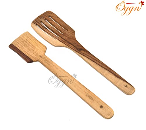 Image of Sanjeev Kapoor by OGGN Mango Wood Serving & Cooking Spoon Set of 7, Handmade Wooden Spatula Set for Cooking, Non Stick Kitchen Tools, Turner, Ladle, Pasta & Frying Spoon, Natural Cookware