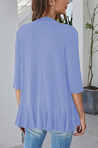 Image of Bluetime Women Casual Lightweight Open Front Cardigans Soft Draped Ruffles 3 /4 Sleeve Cardigan (S-3XL)