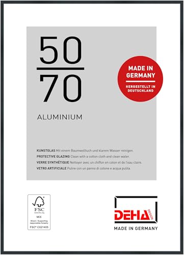 DEHA Design cornice per foto, 50 x 70 cm, alluminio, Struttura Nero Opaco, cornice per posterper appenderein formato verticale e orizzontale, vetro sintetico, Tribeca