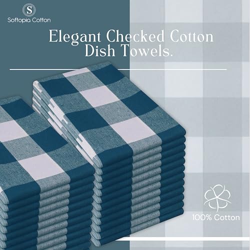 Image of Teal Buffalo Check Plaid Kitchen Towels, 4 Pack, 100% Cotton, 16x26 Inches, Super Absorbent, Quick Dry, Soft, Dish Drying & Cleaning Towels with Hanging Loop, Teal Green and White