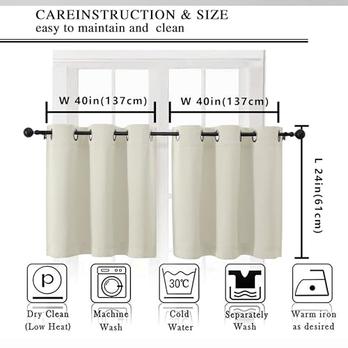 Image of Simplebrand Natural Short Kitchen Curtains 24 Inch Length 2 Panels Set, Small Windows Room Darkening Curtain for Bathroom, Cabinet, Basement, RV Camper, Thermal Insulated Short Drapes, 40 x 24 Inch