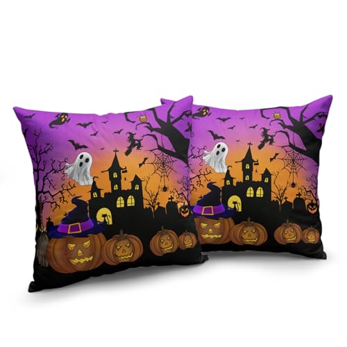 Cryfox Halloween Pumpkins Pillow Covers Spooky Castle Throw
