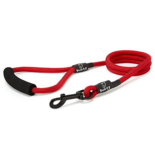 Bunty Nylon Rope Dog Lead with Clip - Extra-Strong Lead, Small, Medium & Large Dogs, Ergonomic Foam Grip - Dog Training Lead & Swivel Clip for Dog Collar - Large, Red 120cm